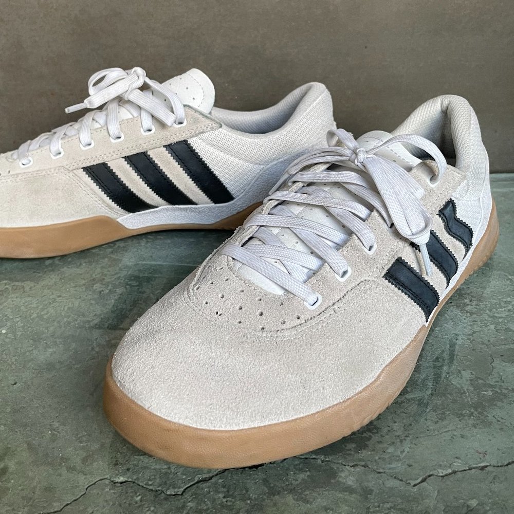 Men's Light Grey Suede Adidas Sneakers with Black Leather Stripes